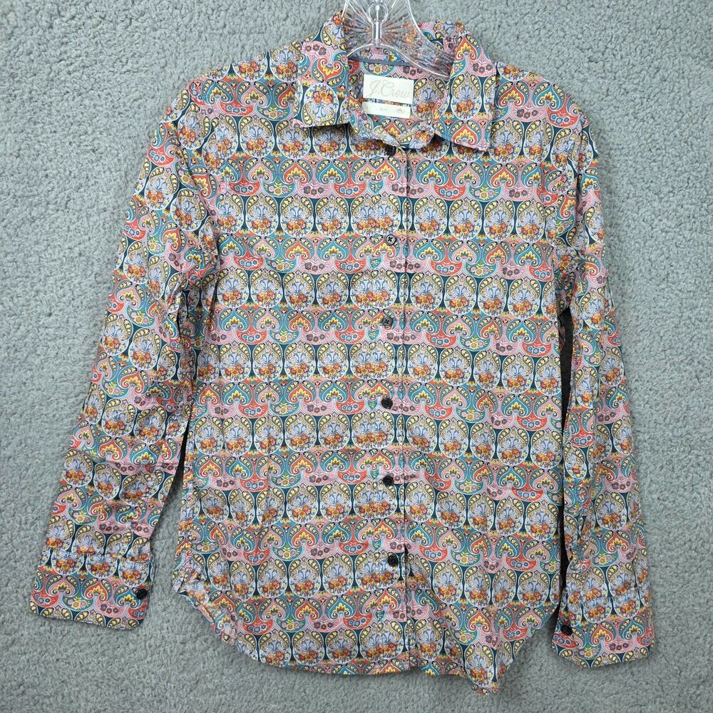 J Crew Button Shirt Liberty Fabric Slim Pink Floral Lightweight Long Sleeve Sz 0